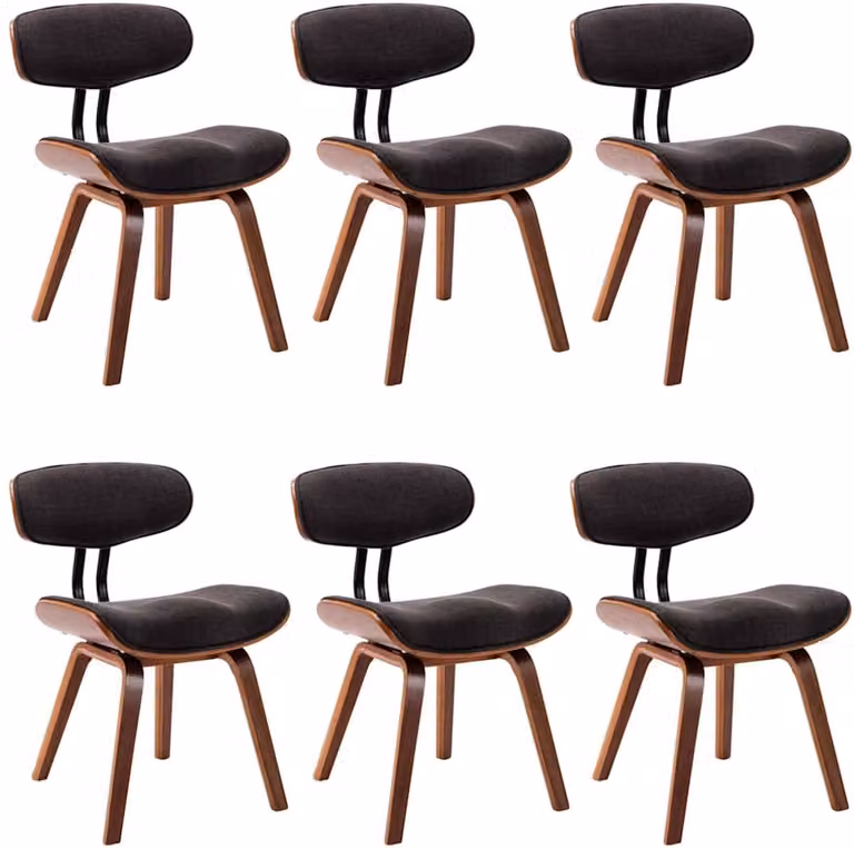vidaXL Set van 6 Eetkamerstoelen - Gebogen Hout en Stof - Grijs