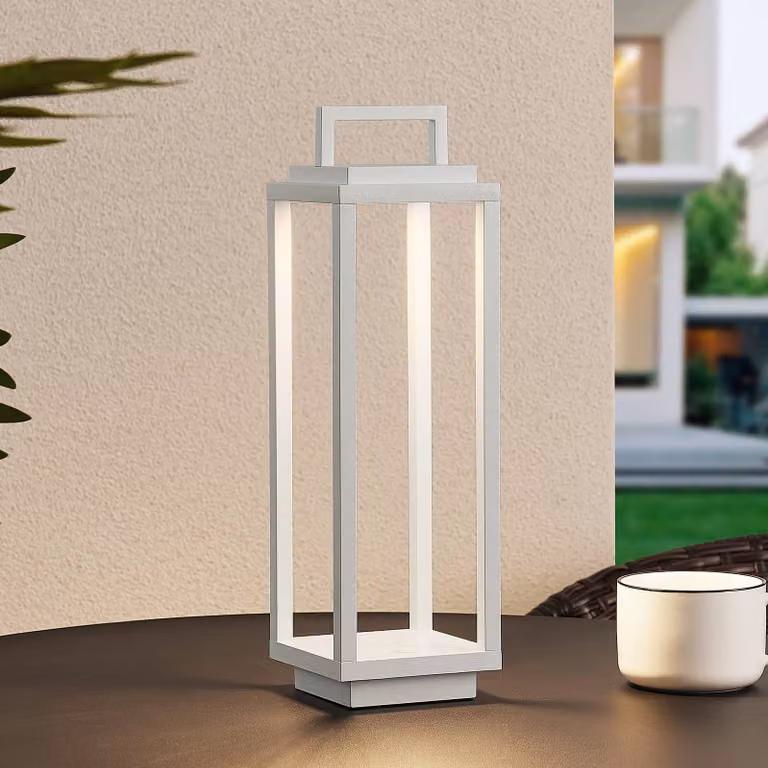 Lucande Mirina LED buitenlamp - Wit - Oplaadbaar - Dimbaar - Modern Aluminium