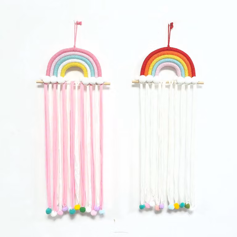 Set van 2 wandhangende haarspeld-organizers met pompon-regenboogdesign voor je haaraccessoires