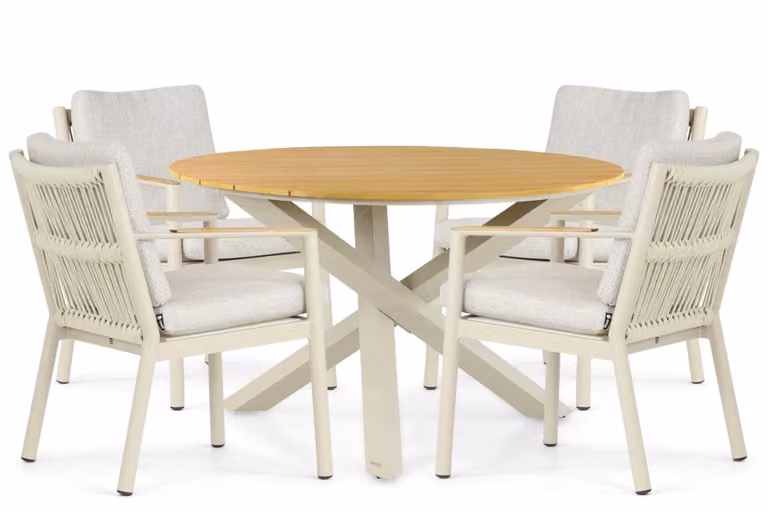 Coco Sevilla/Ancona 5-delige moderne tuinset met ronde tafel van 125 cm in beige