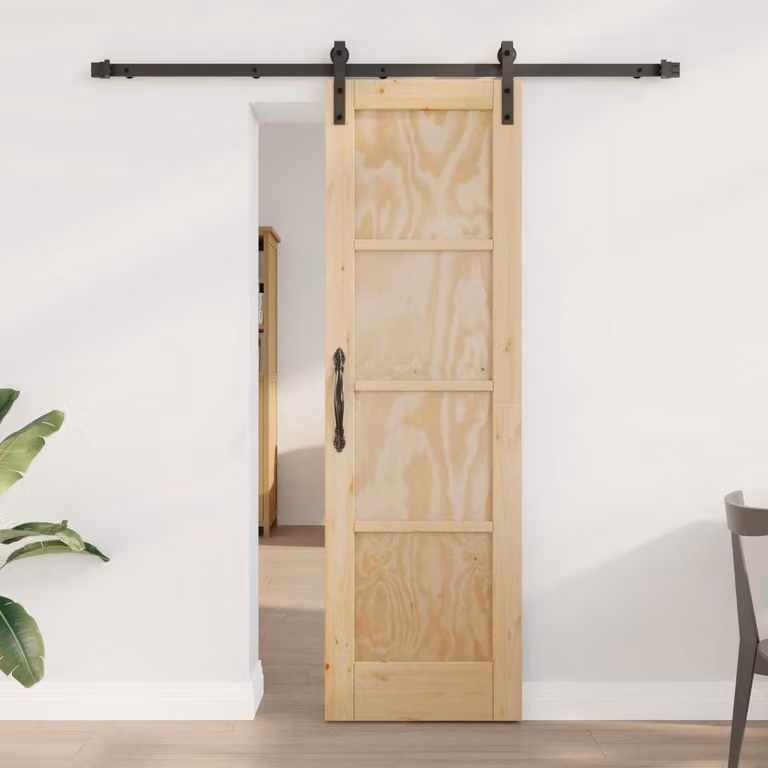 vidaXL Schuifdeur van massief grenenhout, Naturel en Zwart, B: 61 cm, H: 198,5 cm
