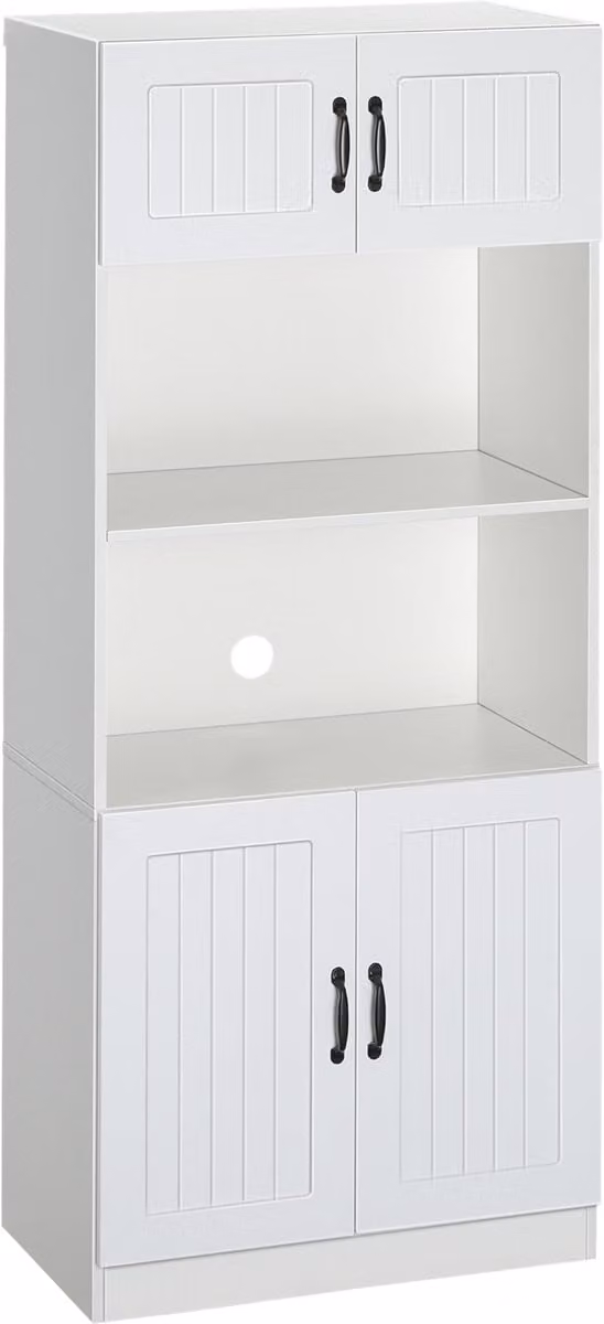 Landelijke keukenkast dressoir met 2 kasten en 2 planken, wit en zwart, H 170 cm x B 70 cm x D 40 cm