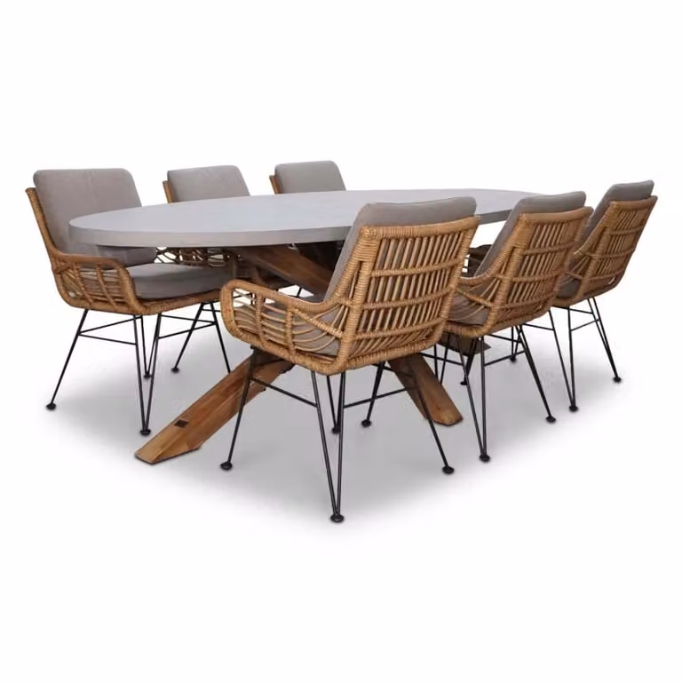 Livorno/Carlos dining tuinset voor 6 personen in taupe met betonlook en hardhout, 240 cm