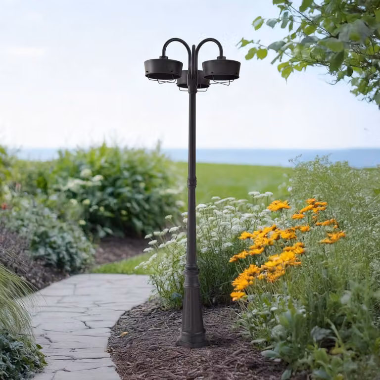 PRIOS Thorus LED buitenlamp voor tuin en terras, zwart, 3-lamps, Aluminium, Hoogte: 204 cm