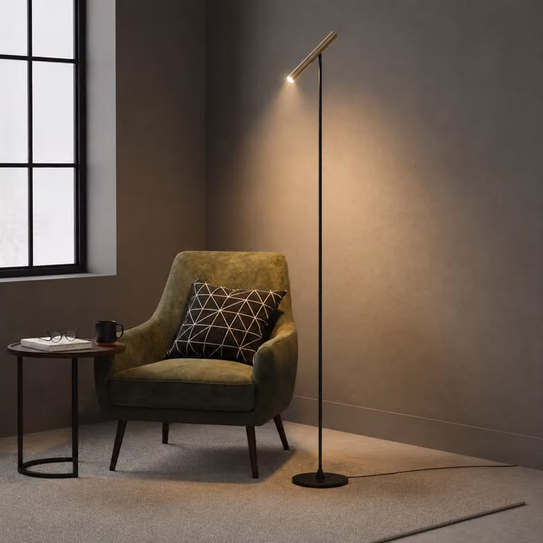 Artdelight Design Vloerlamp Kansas Zwart en Champagne met Touch Dimmer, Hoogte: 140 cm