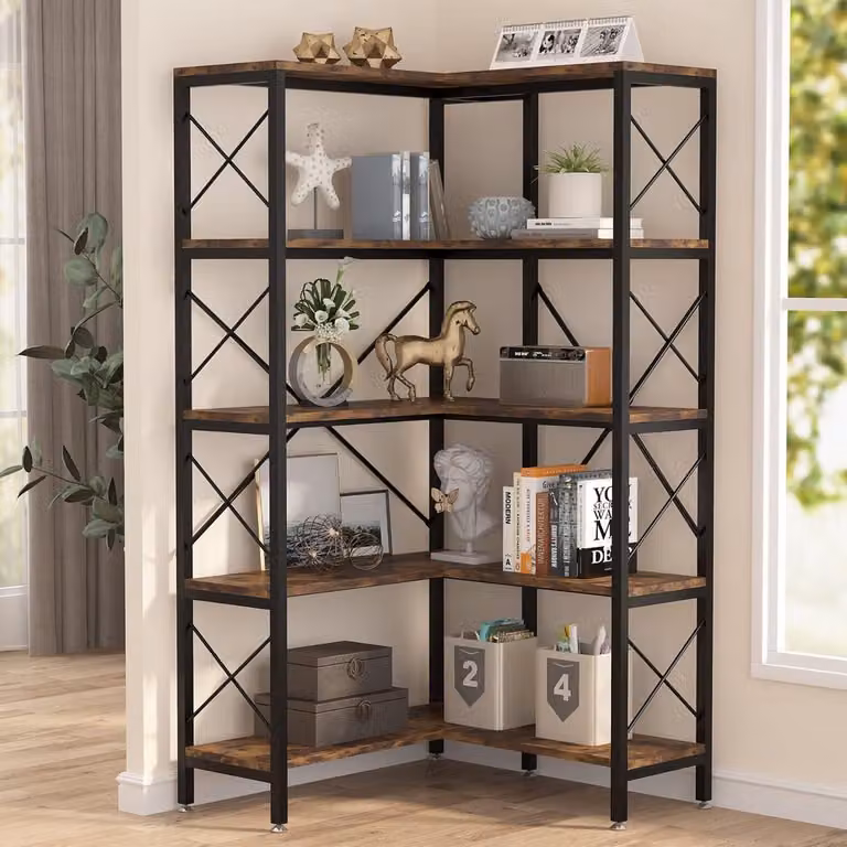 Hoekboekenkast met 5 planken voor de woonkamer of het kantoor