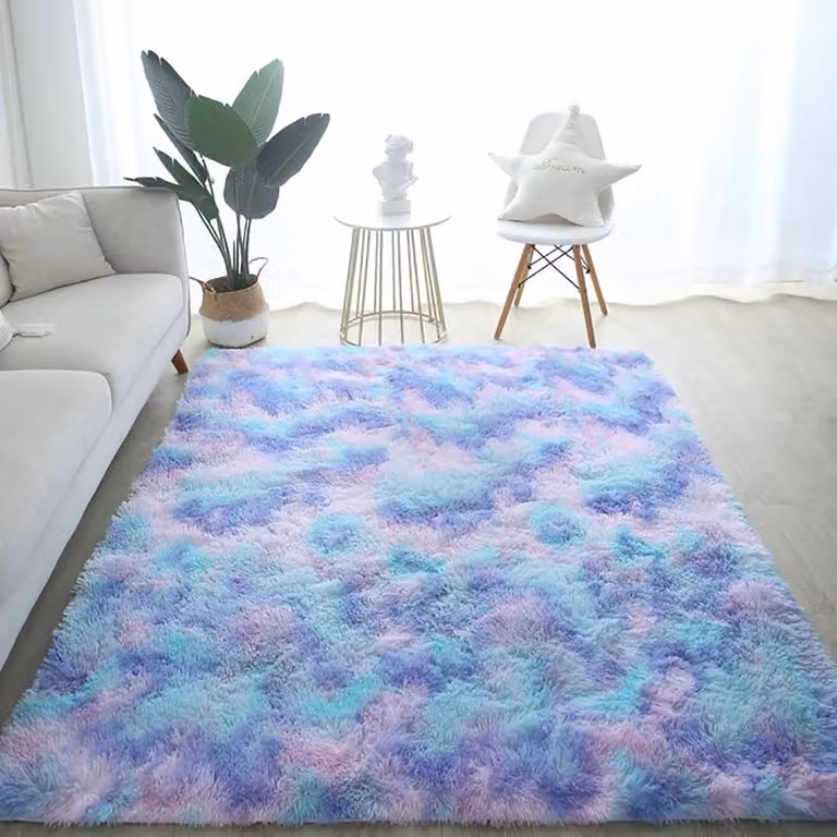 Abstract Luxe Badkamer Vloerkleed Blauw Paars Tie Dye van Polyester B: 80 cm, D: 120 cm