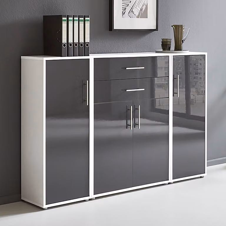 home24 Kastenset Straight 3-delig, wit/antraciet/wit, B/D/H: 114 x 33 x 85 cm