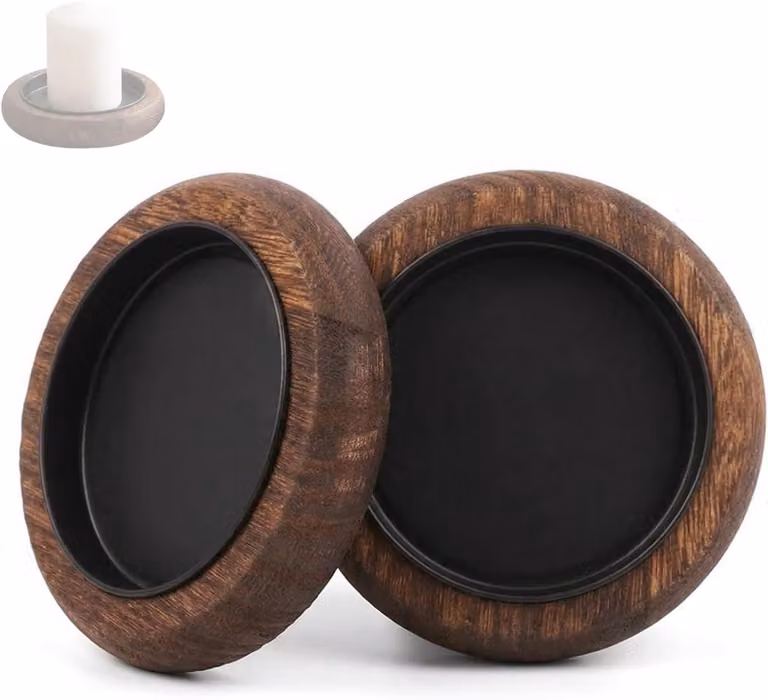 Set van 2 bruine houten kaarshouders voor tafeldecoratie