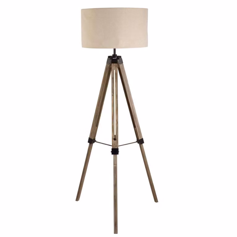 Searchlight Easel Landelijke Vloerlamp - Hout en Stof - Bruin/Beige - Hoogte: 145 cm