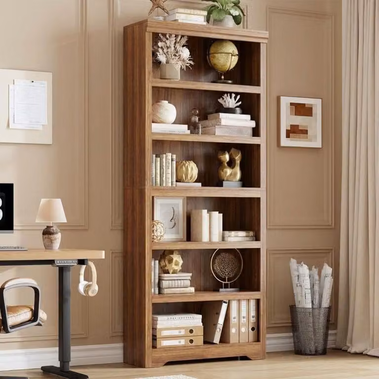 Vintage Boekenkast met 6 Lagen en Verstelbare Planken, Bruin, B/D/H: 80 x 29,5 x 190 cm