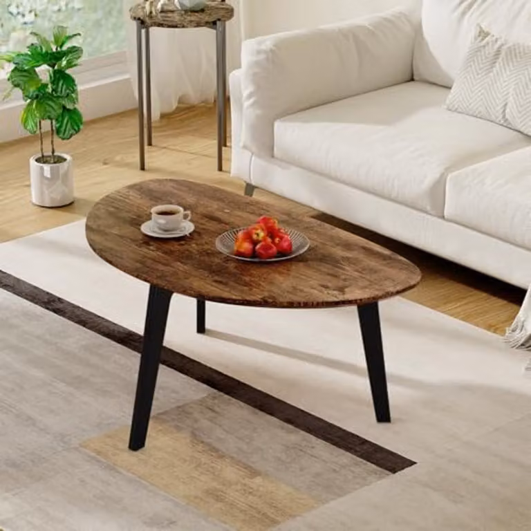 Ovale Salontafel in Midden-Eeuwse Stijl - Donkerbruin Hout - B/D/H: 85 x 48 x 40 cm