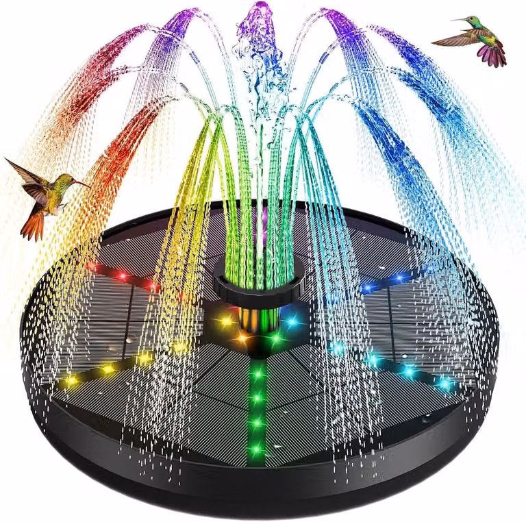 Solar Tuinfontein Waterpomp Vogelbad met 30 LED's Multicolor 4W 4000mAh