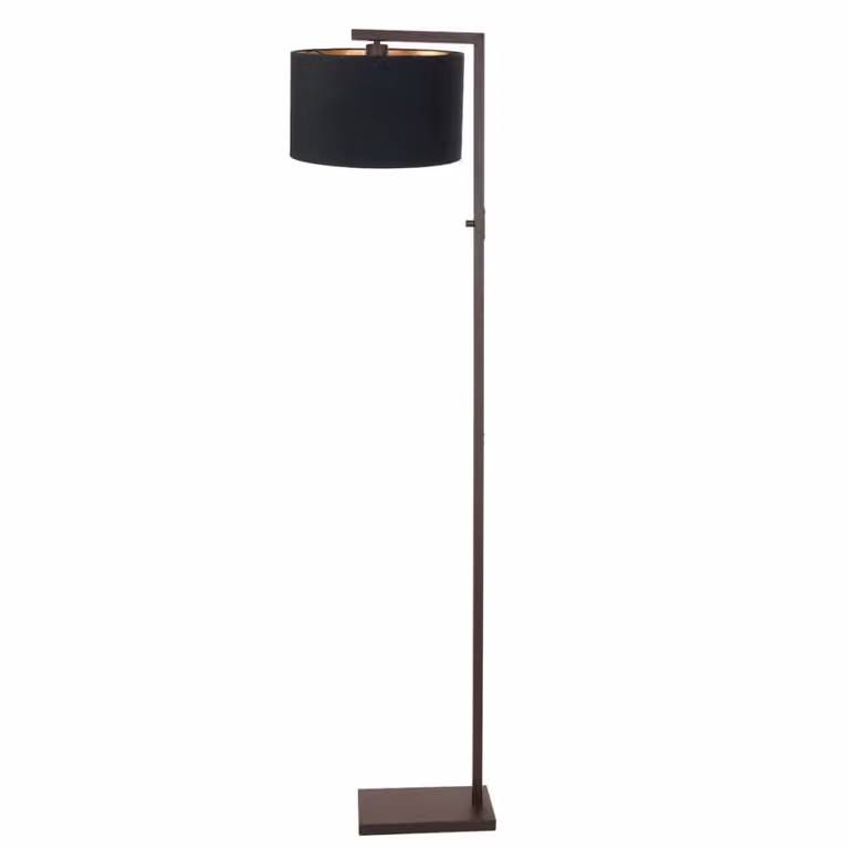 Steinhauer Vloerlamp met zwarte stoffen kap en metalen stang, zwart/bruin, Hoogte: 160 cm, Breedte: 30 cm