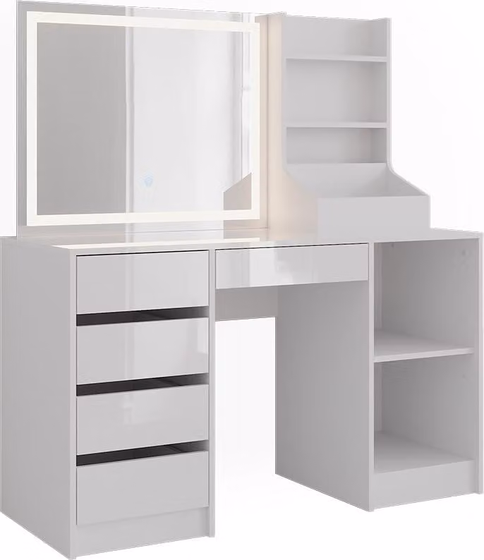 Vicco Kaptafel Sherry Wit/Wit Hoogglans met LED-spiegel 128.2 cm