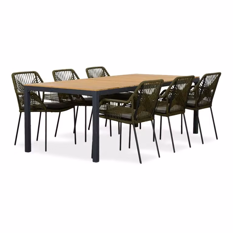 LUX outdoor living Delta/Seville dining tuinset voor 6 personen in olijfgroen, teakhout en aluminium, Breedte: 220 cm