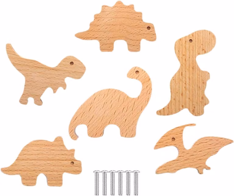 Set van 6 meerkleurige houten dinosaurus ladegrepen in uilvorm voor het decoreren van meubels