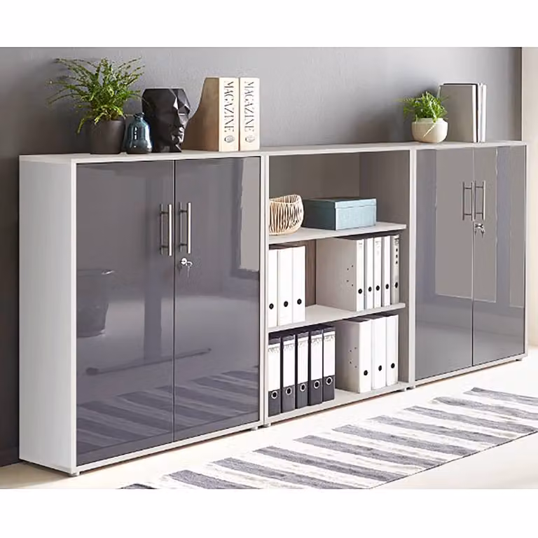home24 Kastenset 3-delig type A, grijs/lichtgrijs/hoogglans antraciet, B/D/H: 114 x 33 x 85 cm