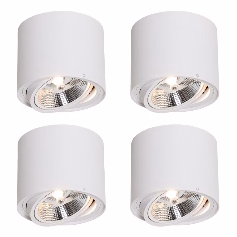 Qazqa Set van 4 moderne ronde plafondspots wit, draai- en kantelbaar, dimbaar, aluminium