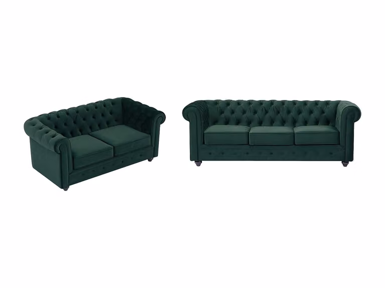 Chesterfield bank in groen velours voor de woonkamer