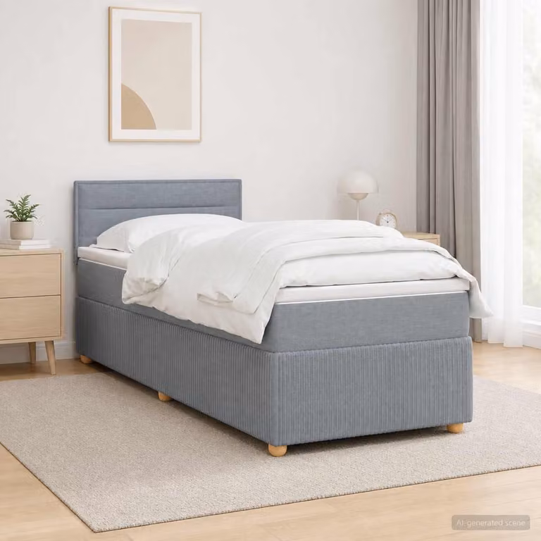 vidaXL Boxspringbed met matras en USB-oplaadpoort en onderbedverlichting, Lichtgrijs, B/D/H: 90 x 200 cm