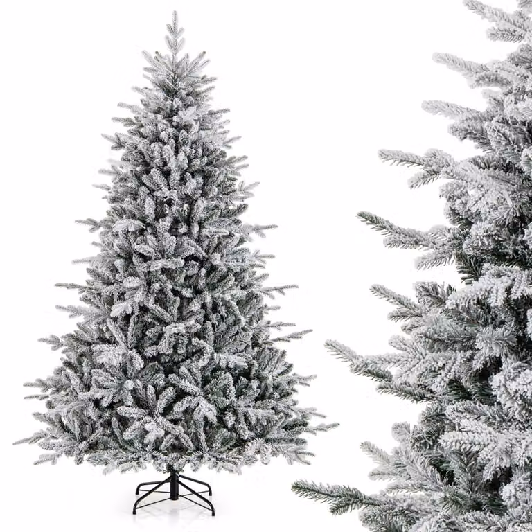 Costway Kerstboom met besneeuwd effect, 218 cm hoog, voorzien van 350 meerkleurige LED-lampjes en 8 lichtmodi