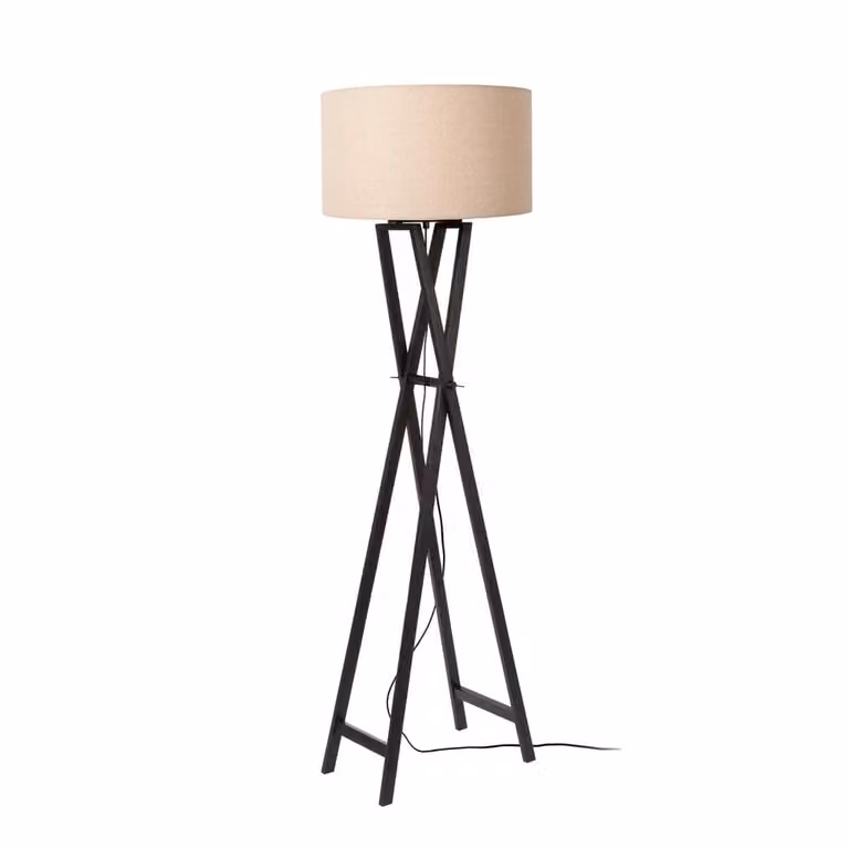 Lucide Vloerlamp Trafalgar zwart met beige stoffen kap