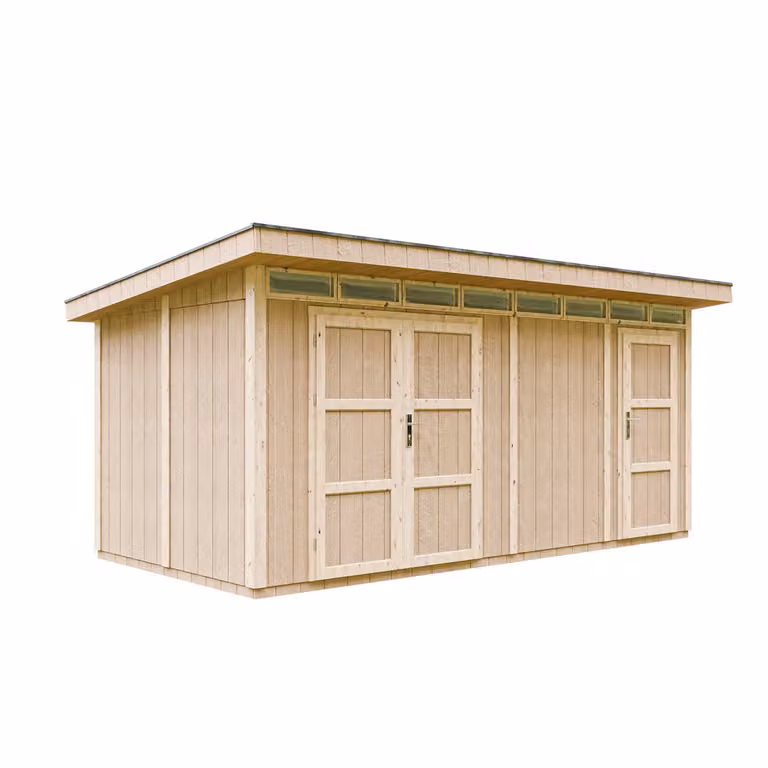 TIMBELA Tuinberging B530xL279xH237 cm Motorfietsgarage met vloer en bitumentegels Terra Bruin