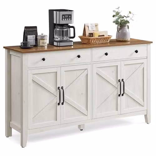 VASAGLE Dressoir met deuren en lades, landelijke stijl opbergkast voor woonkamer, keuken of eetkamer, B/D/H: 140 x 40 x 80 cm