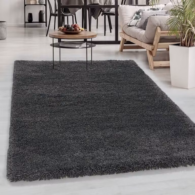 Hoogpolig Rechthoekig Vloerkleed Grijs Unicolor voor Woonkamer en Eetkamer 240 x 340 cm