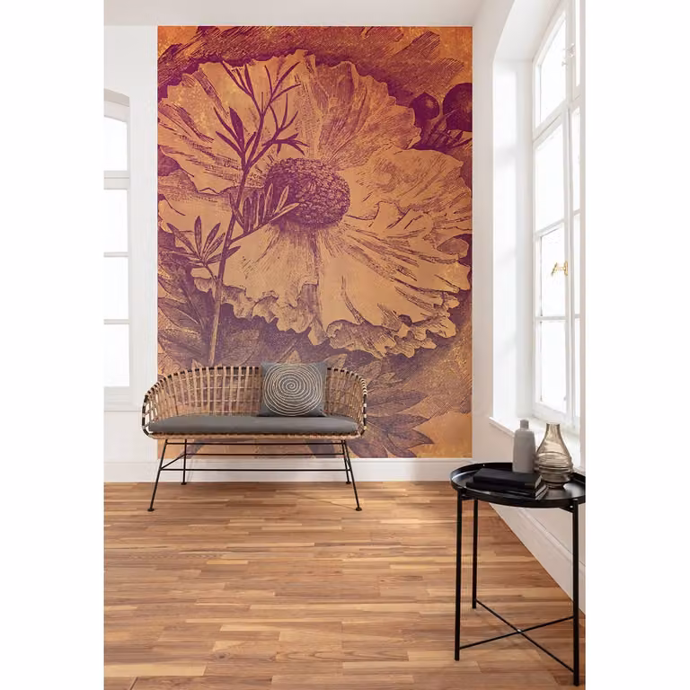 home24 Vlies-fotobehang Harvest met bloemenmotief in bruin en oranje, Breedte: 200 cm, Hoogte: 280 cm