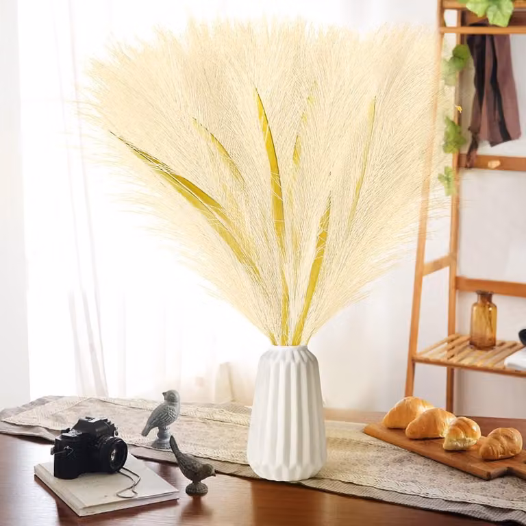 6 Stuks Pampasgras Decoratie - Kunstbloemen en Gedroogde Bloemen voor Boho Woonkamer en Slaapkamer Decoratie - Beige