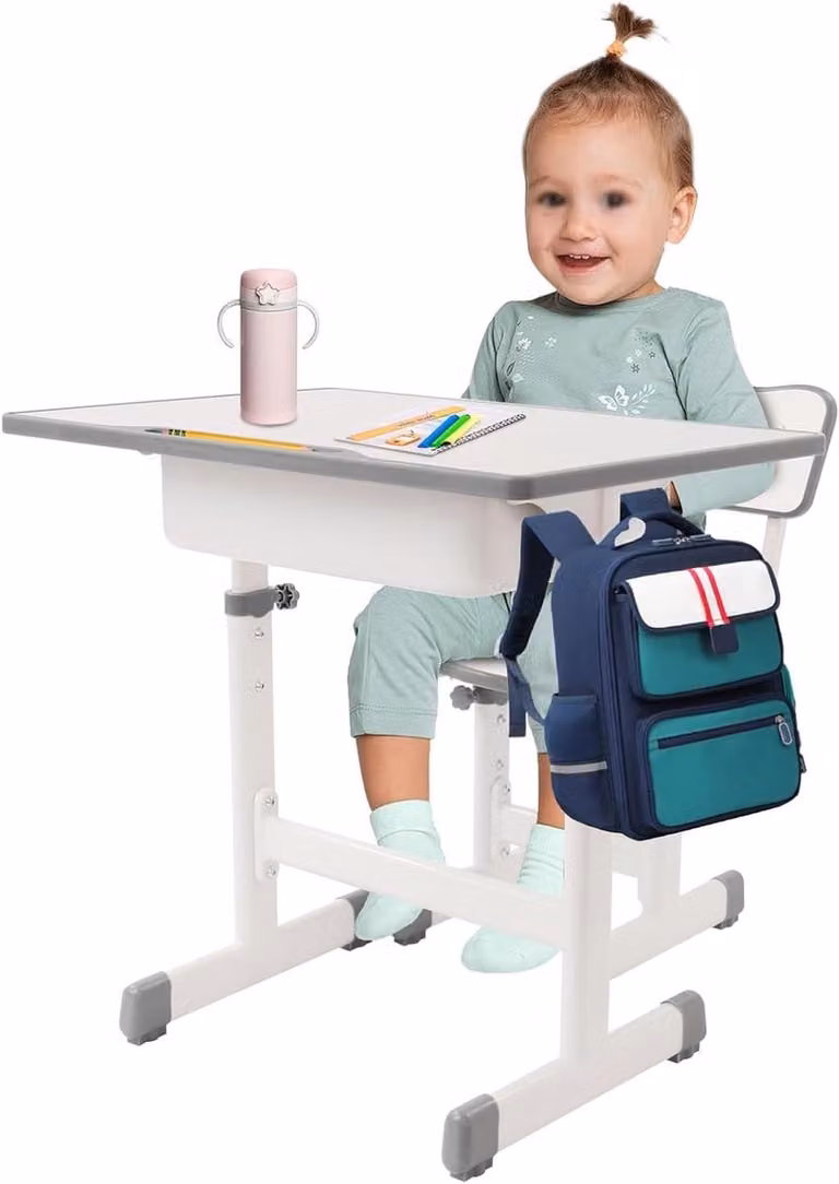 In hoogte verstelbaar kinderbureau met stoel en studeerset in roze wit, B/D/H: 70 x 50 cm