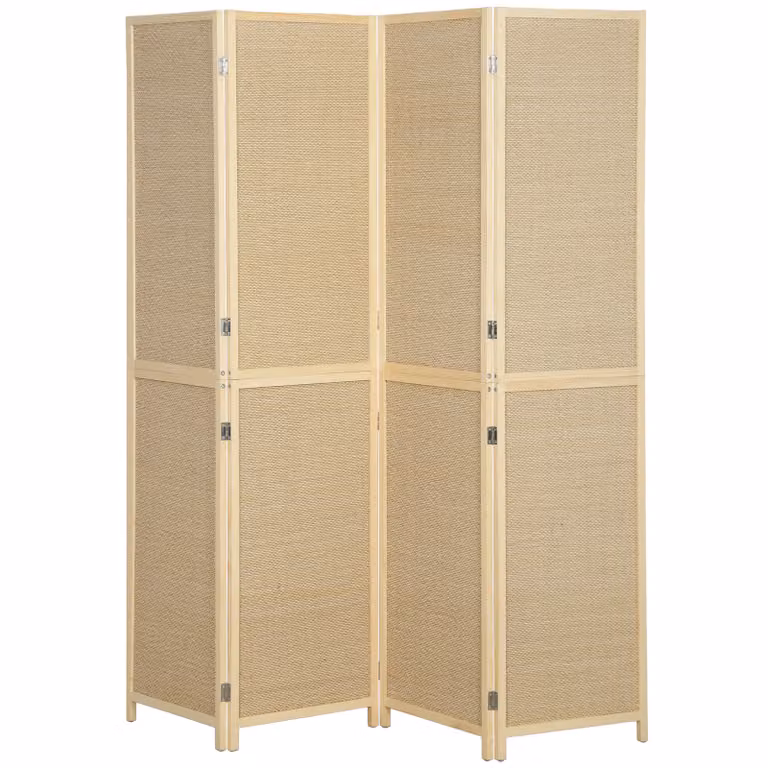 HOMCOM Paravent met 4 panelen, handgevlochten bamboe scheidingswand, 180 x 180 cm, naturel