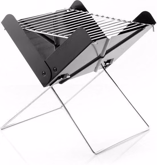 Moderne compacte tabletop gasgrill in zwart roestvrij staal voor in de tuin