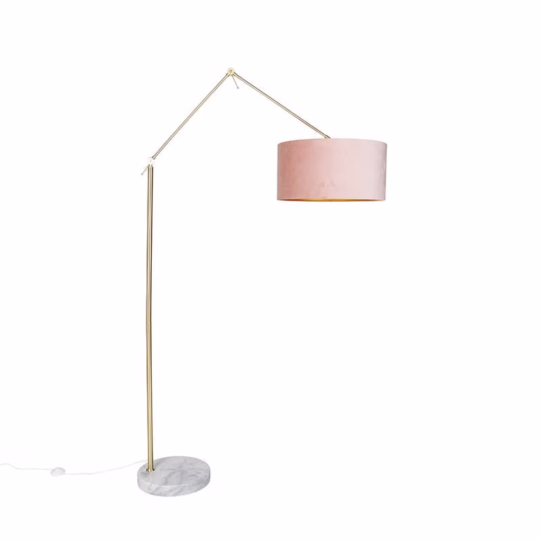 Qazqa Vloerlamp met goud velours kap en roze voet