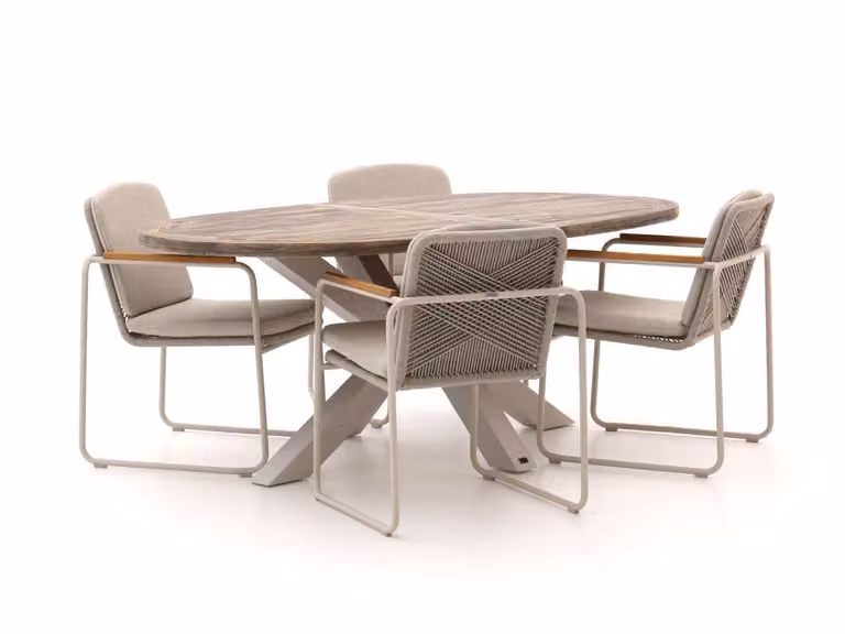 Manifesto Furniture Diningset Manifesto voor 4 personen, Bruin Teakhout, Ovaal en Stapelbaar