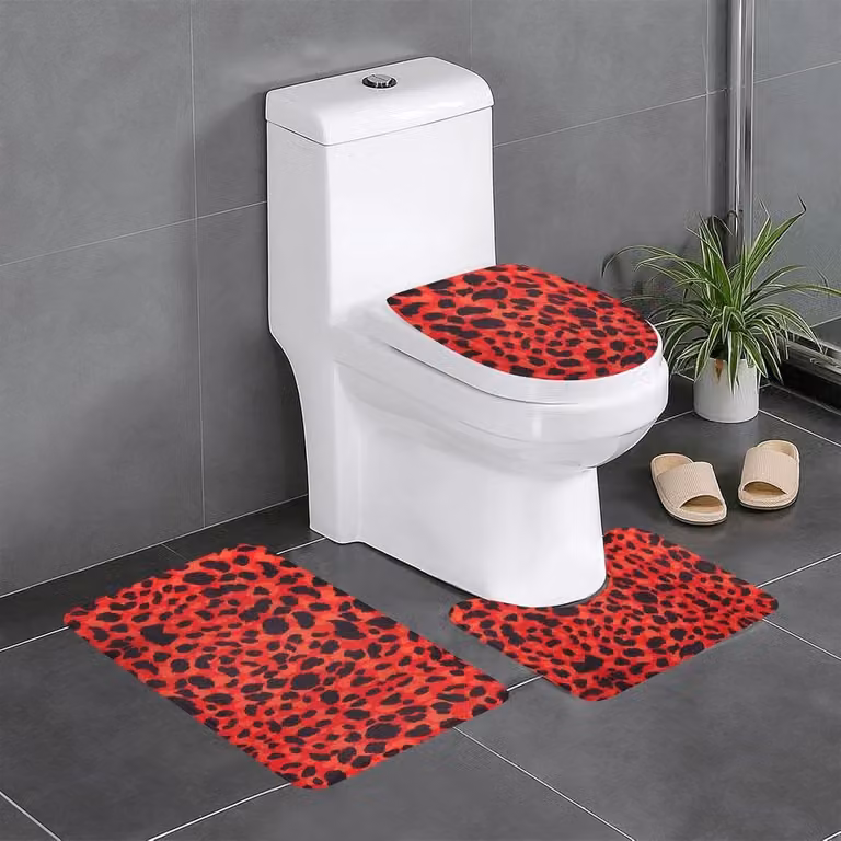 3-delige badkamertapijt set met luipaardprint in rood
