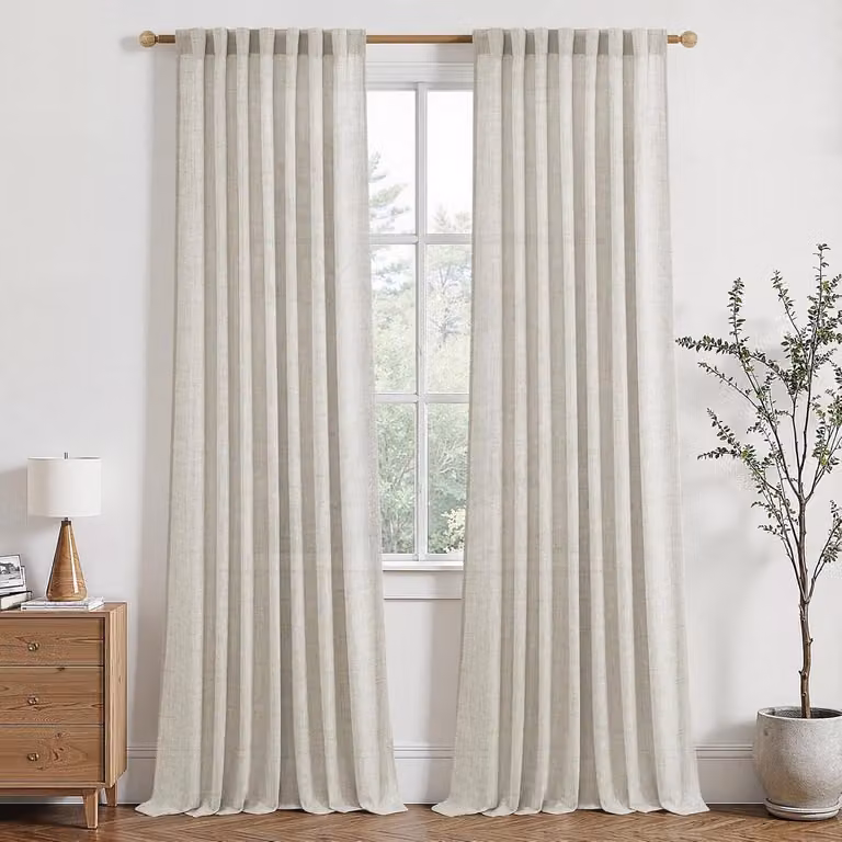 Set van 2 semi-transparante linnen gordijnen in landelijke stijl voor woonkamer of kinderkamer, B: 140 cm, H: 245 cm