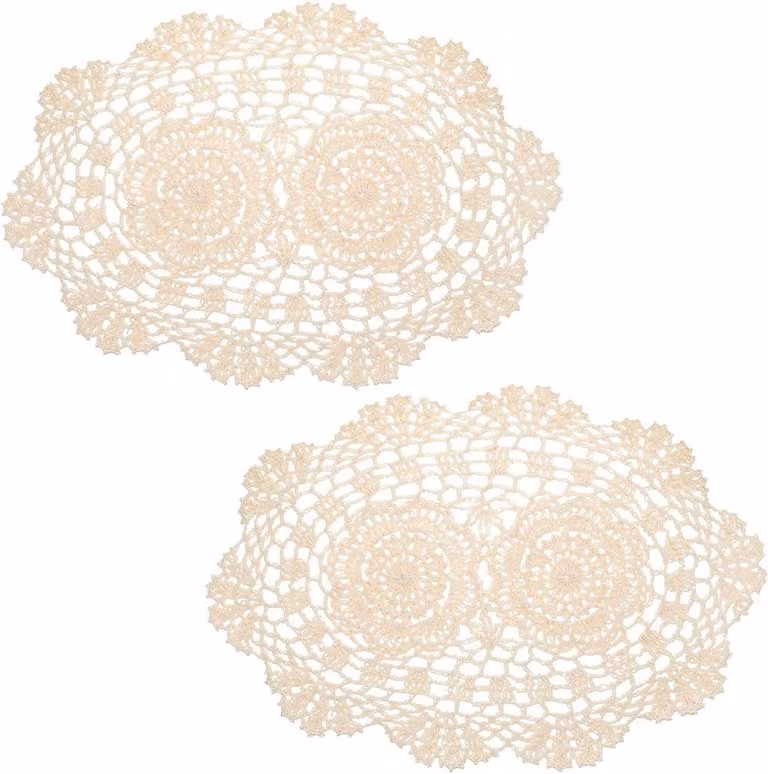 Set van 2 Vintage Kant Tafelonderzetters - Grote Gehaakte Ovalen Onderzetters voor Eettafel en Decoratie - Breedte: 35 cm, Diepte: 25 cm