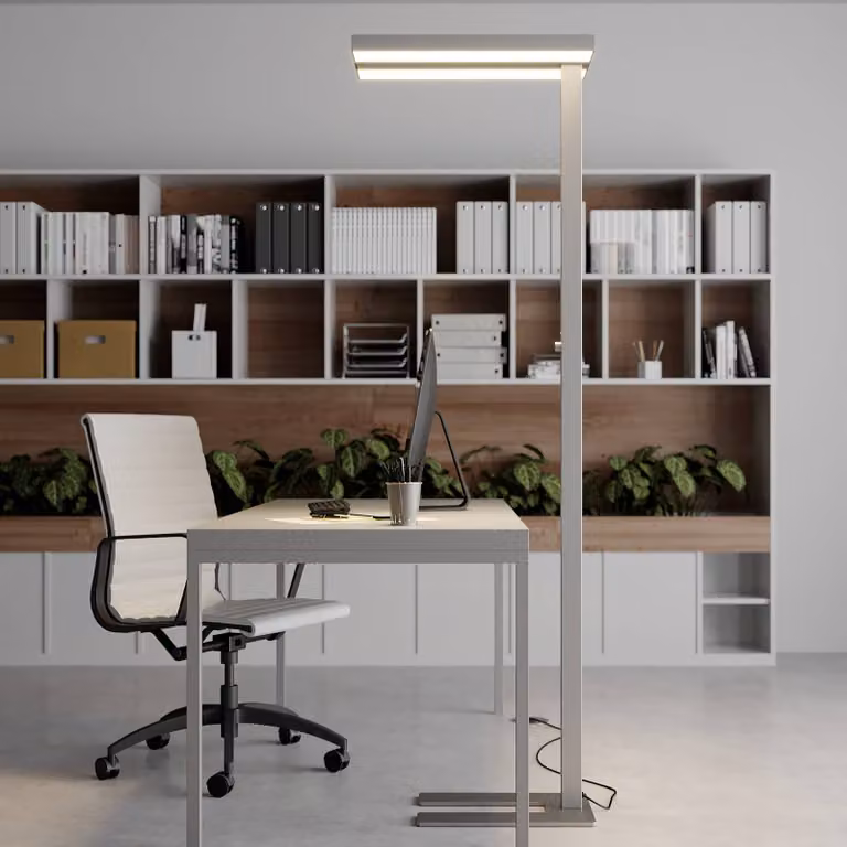 Arcchio Logan Basic vloerlamp Up/Down, dimbaar, zilver/wit/grijs, Aluminium, Modern