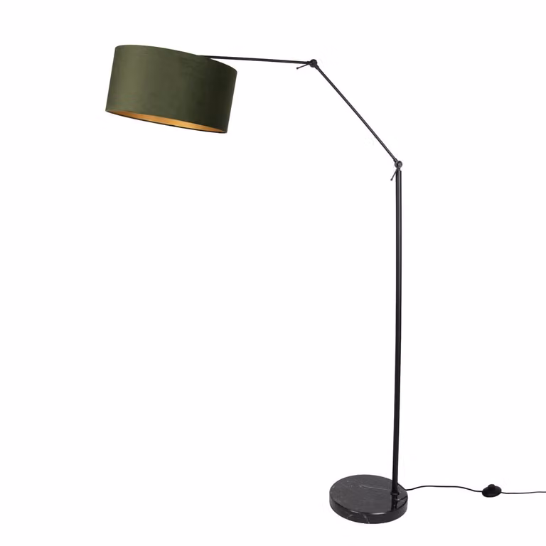 QAZQA Moderne Boogvloerlamp zwart met groene kap en gouden binnenkant voor in de woonkamer