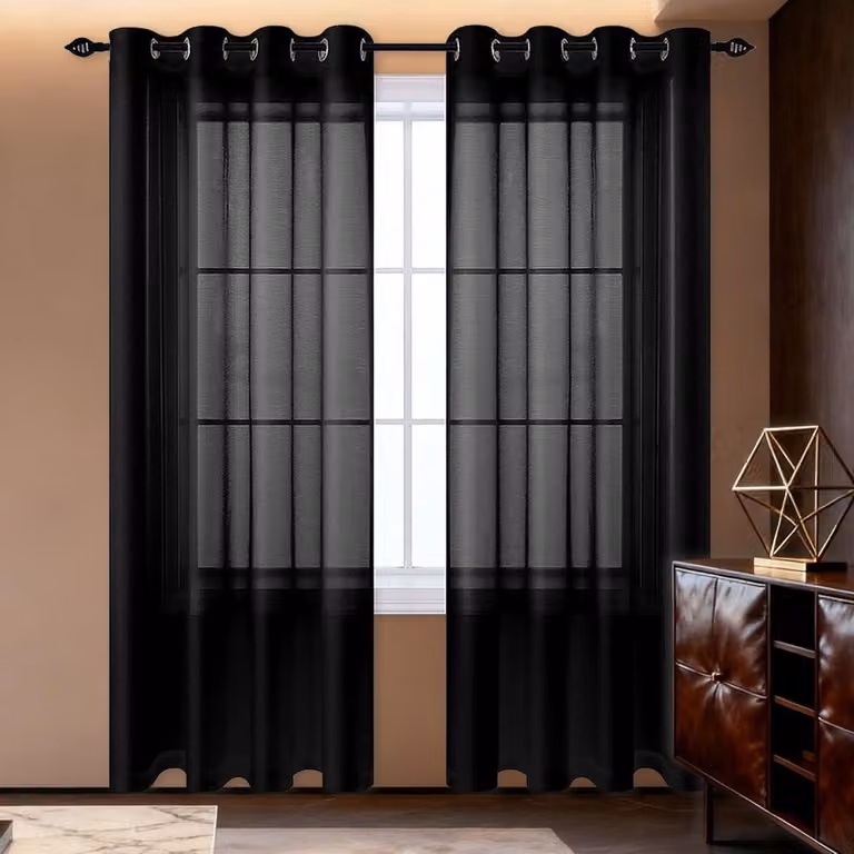 Zwarte semi-transparante voile gordijnen voor woonkamer decoratie - Licht filterend - 250 x 200 cm