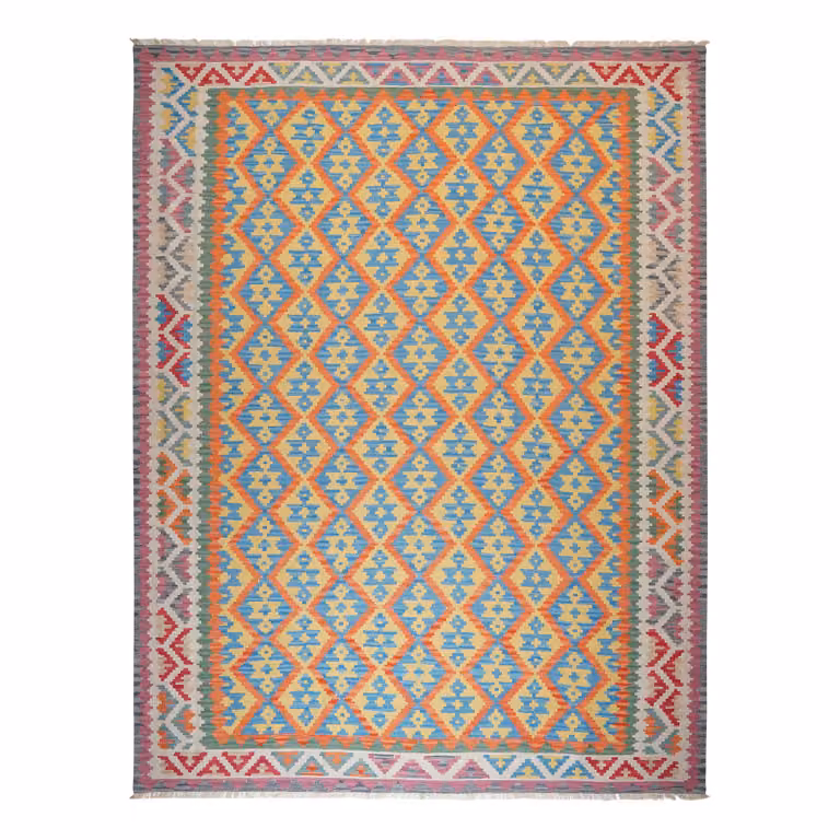 home24 Kelim Gashgai laagpolig vloerkleed, oranje/multicolor, wol, B: 300 cm, D: 385 cm
