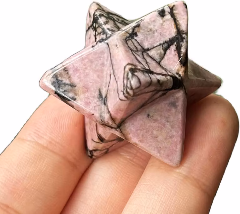 Rhodoniet Merkaba Ster Kristal Punt voor Chakra Healing en Meditatie