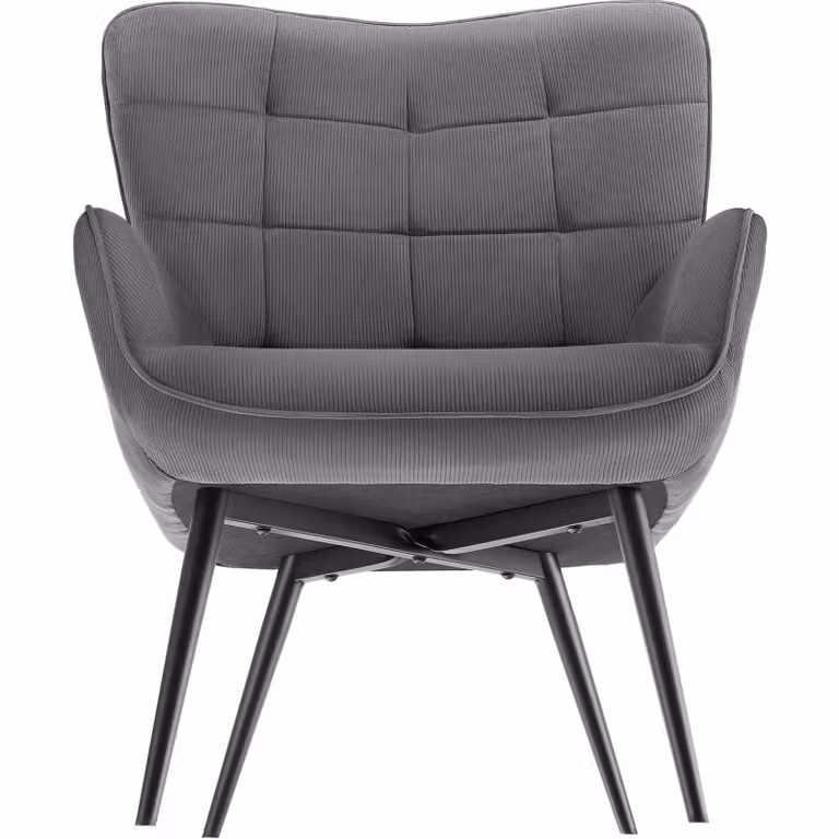 TecTake Hygge ergonomische loungefauteuil, fijn koord antraciet/zwart