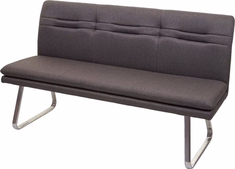 Gestoffeerde eetkamerbank MCW-H70 met rugleuning en geborsteld roestvrij staal, grijsbruin, Breedte: 160 cm