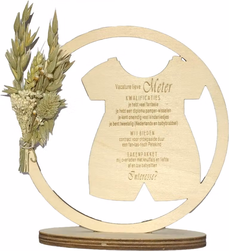Hoepel met droogbloemen Wil jij mijn Meter zijn? beige romper cadeau