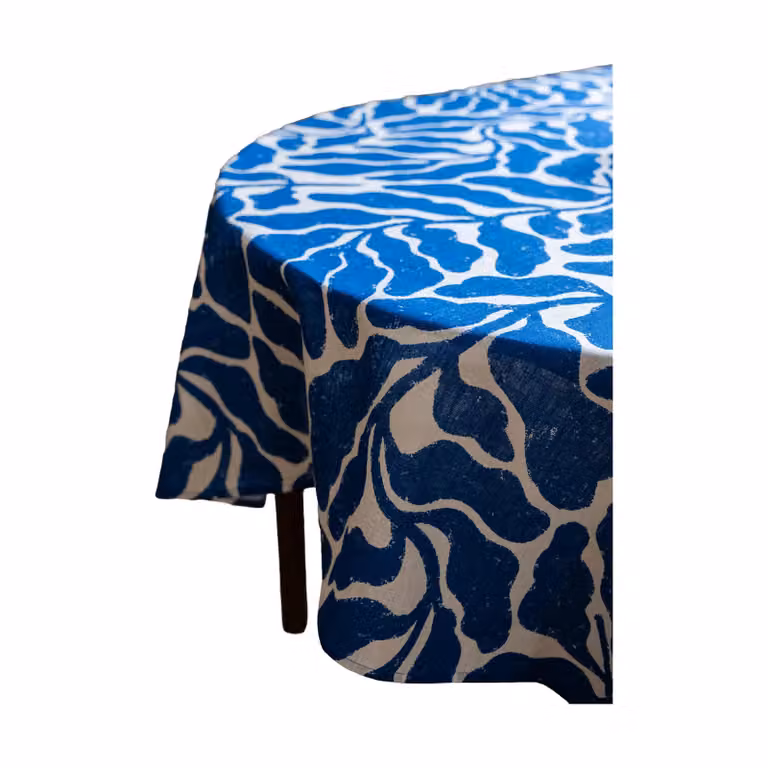 Fine Little Day Leaves tafelkleed Wit-blauw, 147 x 147 cm