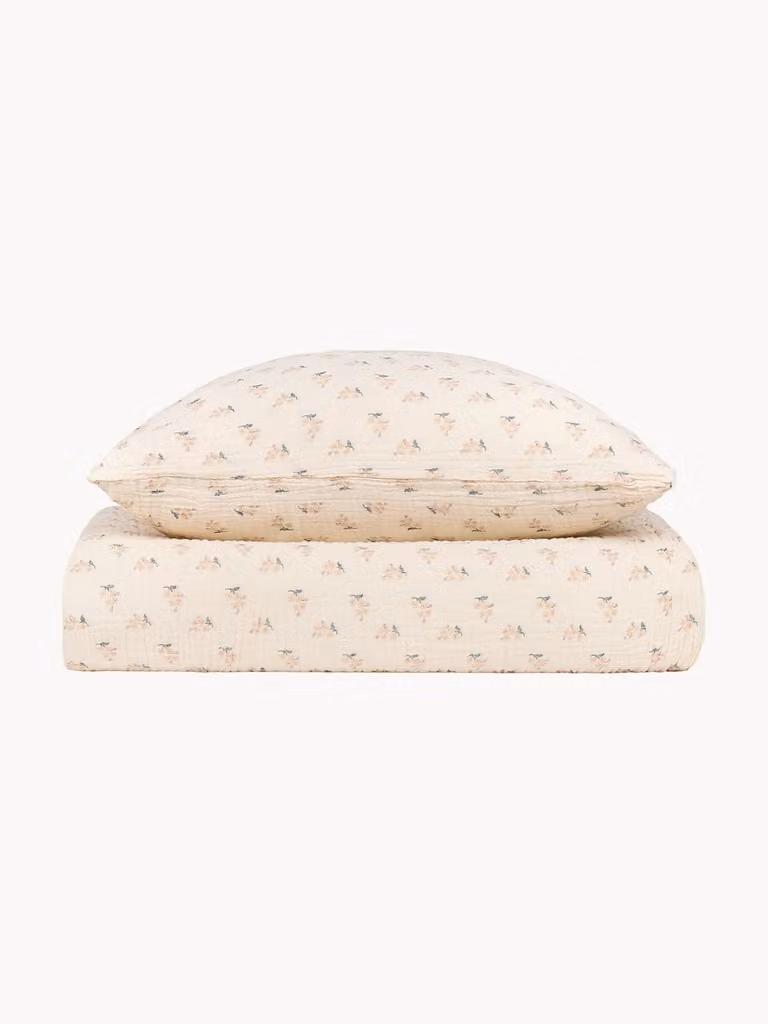 Nobodinoz Babymuslin dekbedovertrekset Wabi-Sabi voor baby's, 100 x 140 cm met 1 kussen van 40 x 45 cm